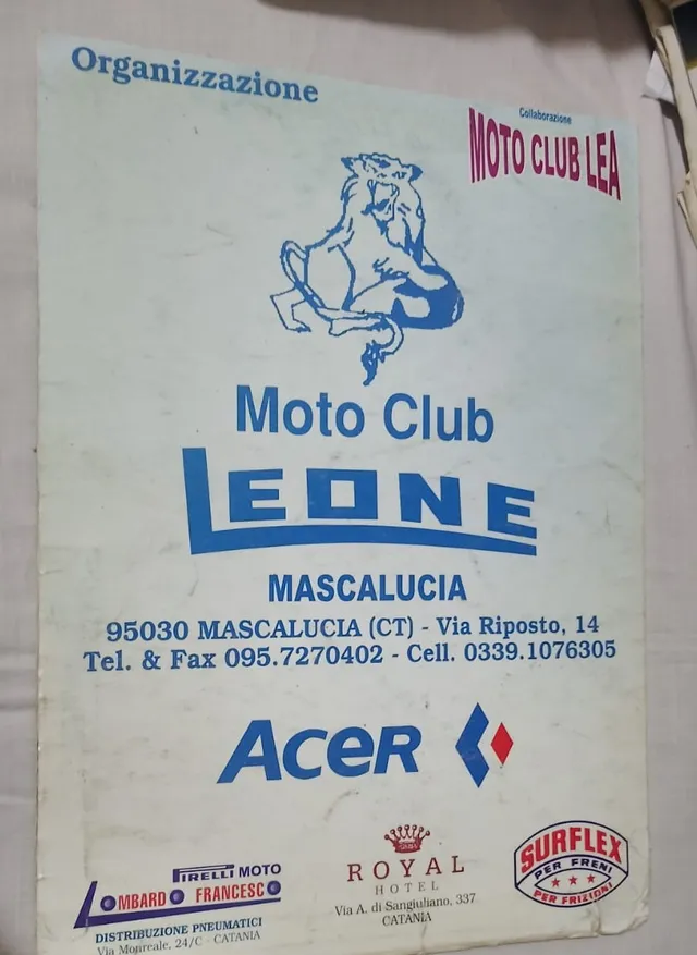 Locandina del Moto Club Leone di Mascalucia con il leone