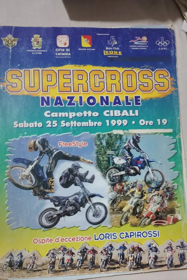 Locandina del Supercross Nazionale al Campetto Cibali, 25 settembre 1999, con Loris Capirossi